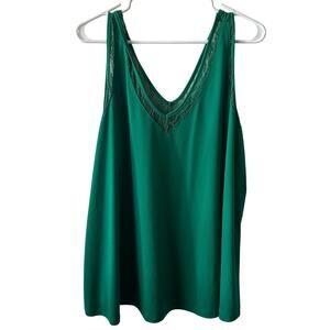 Torrid Green Tank Studio Crepe Jersey Lace V-Neck Plus Size 2